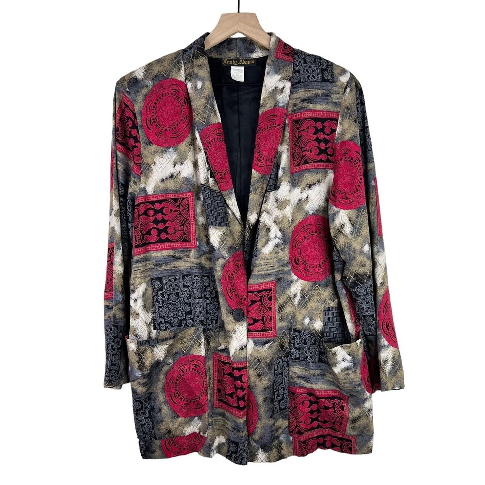 Vintage 80’s Emily Adams Abstract Print Blazer Rayon Made in USA Women's Size 1X